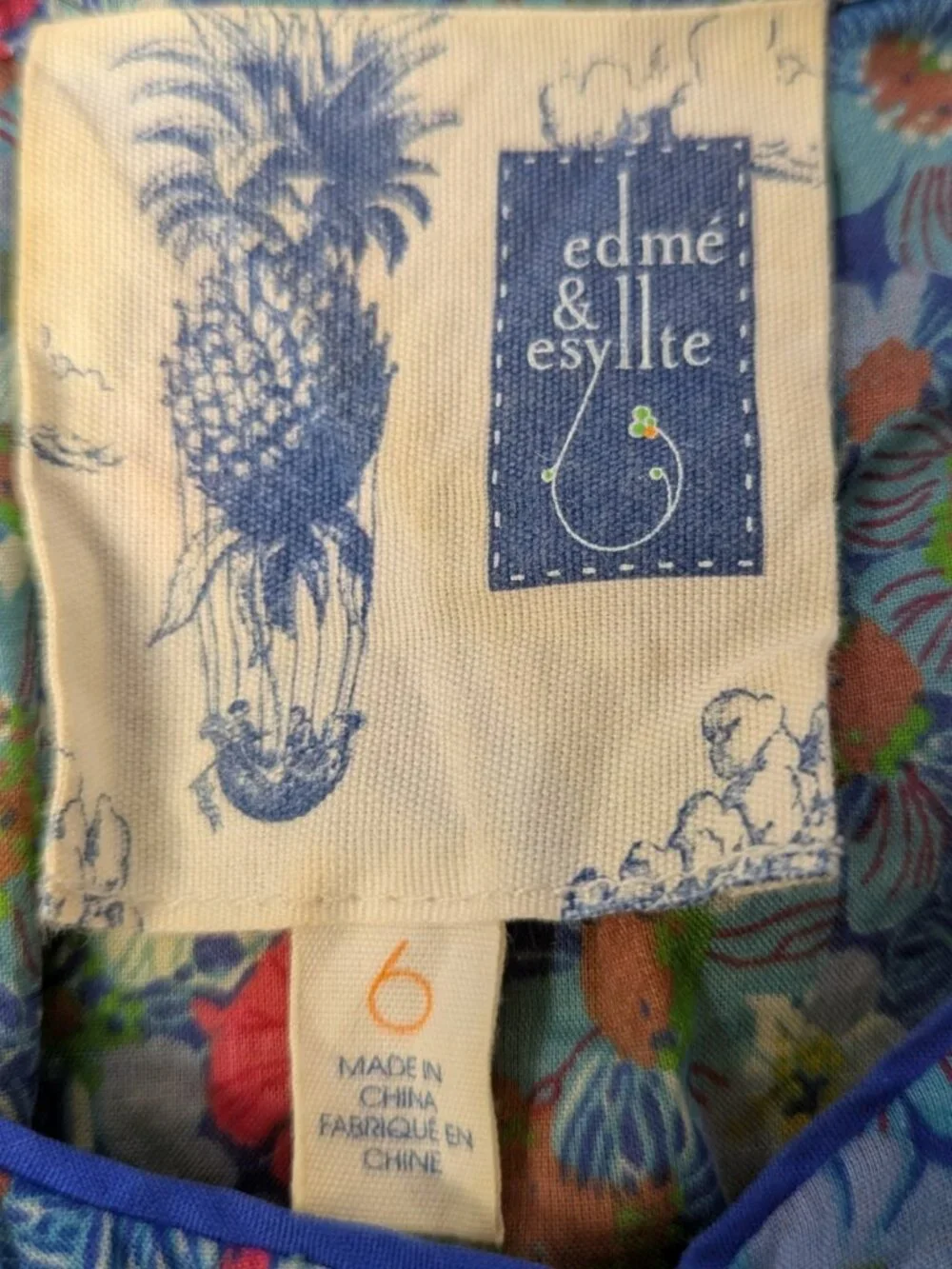 Edme & Esyllte Anthropologie Top Size 6 Ruffle Blue Floral Cotton Cap Sleeve